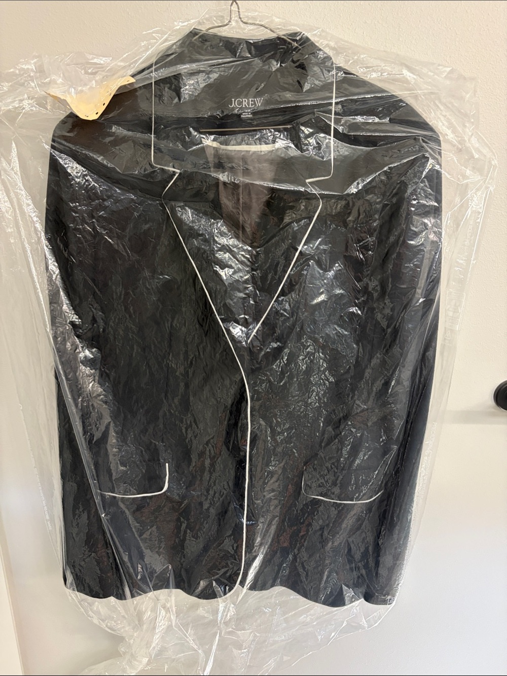 J. Crew Black Linen Blazer with White Piping Trim
